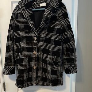 Z Supply women’s  Black and White Plaid Pea Coat